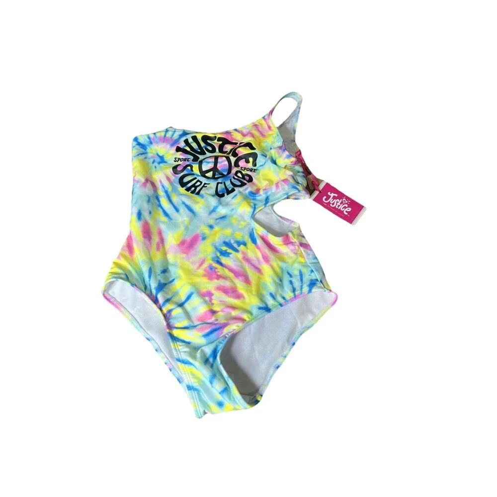 Justice Girls Size XL 16/18 Justice Tie Dye Peace Surf Club 1-Pc Swimsuit New